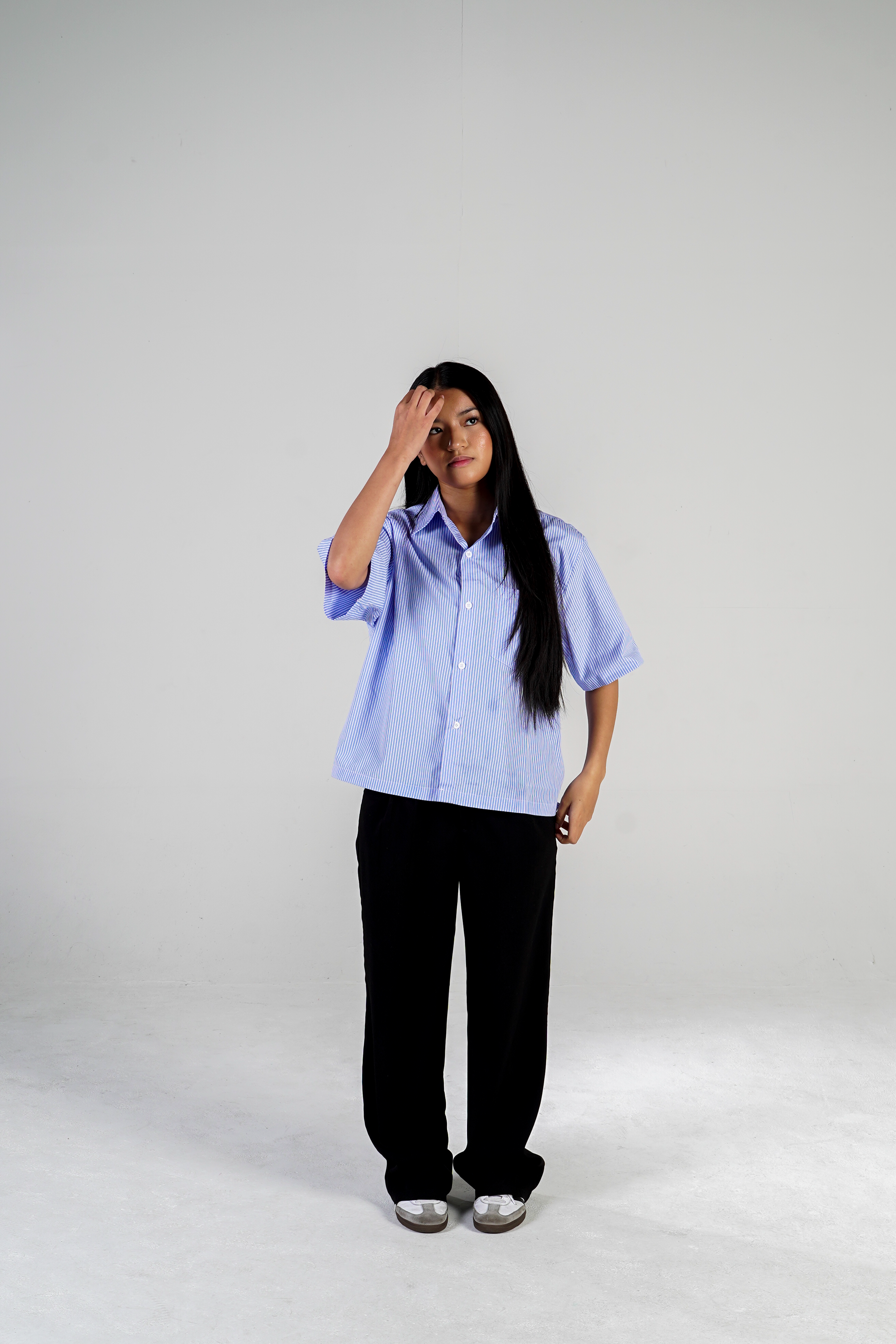 Cropped button up / summer blue