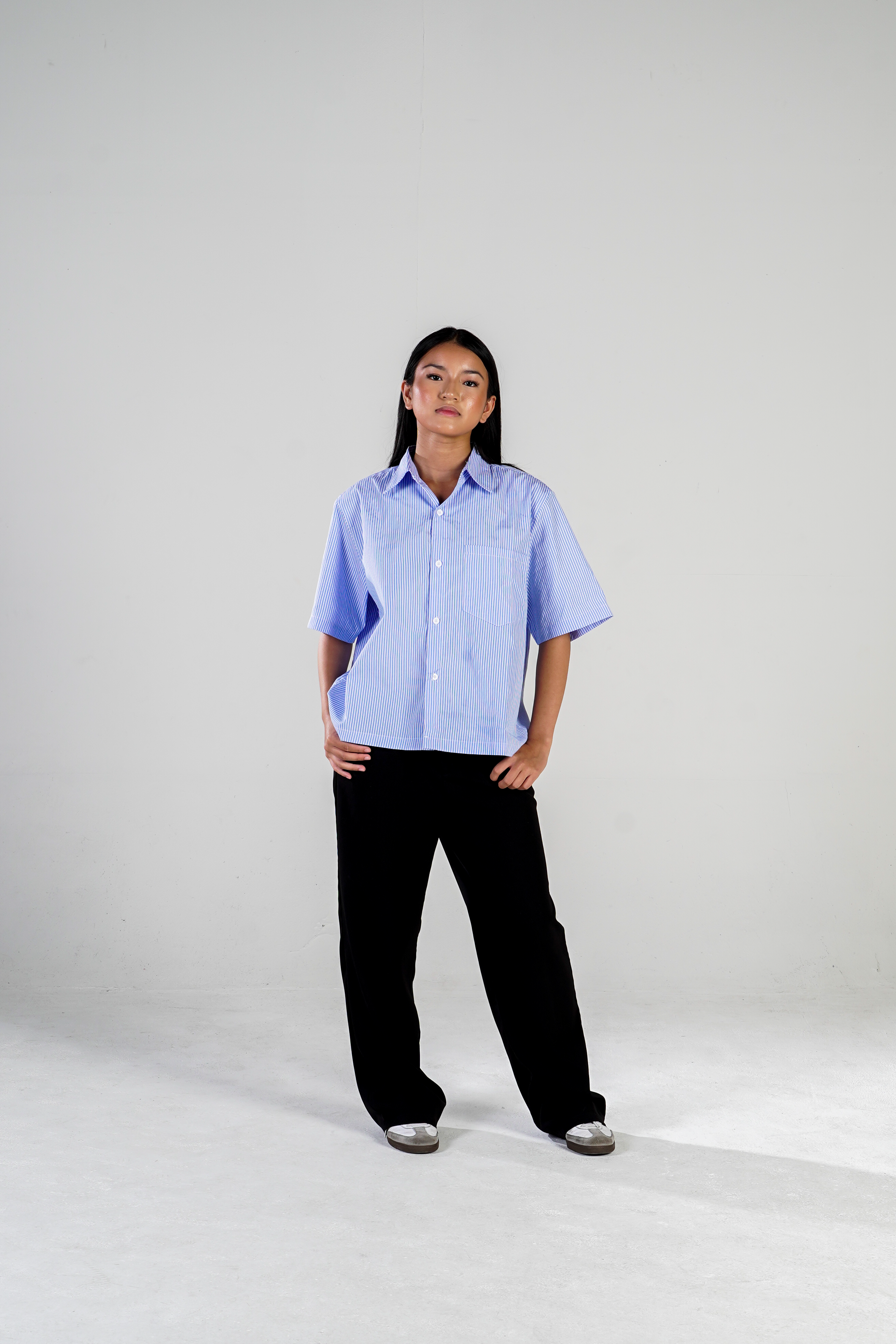 Cropped button up / summer blue